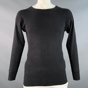 NICE COLLECTIVE Size L Black White Waffle Knit Cotton Long Sleeve Pullover